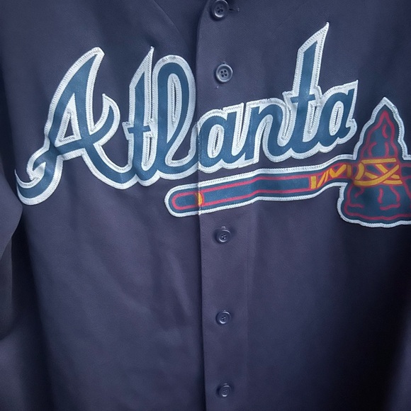 Majestic Atlanta Braves MLB Chipper Jones #10 Stitched Button Up Blue Jersey Z12 - Picture 4 of 7